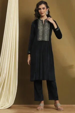 Biba Women Embroidered Kurta Palazzo Dupatta Set