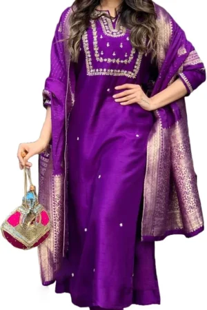 Silk Blend Straight Kurta Pant Set