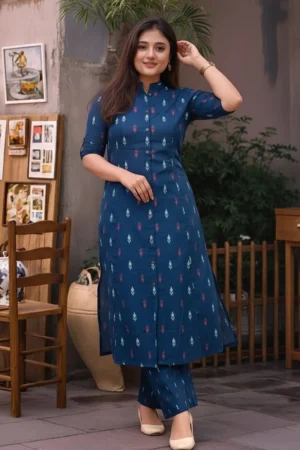 GoSriKi Blue Printed Straight Kurta Palazzo Set