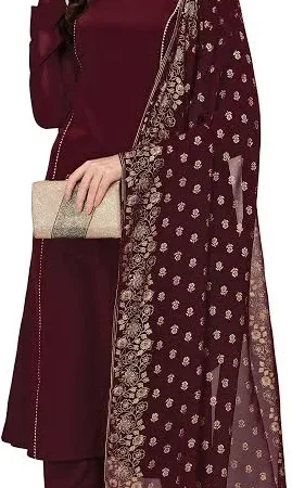 FIORRA Maroon Poly Crepe Kurta Pant Dupatta Set