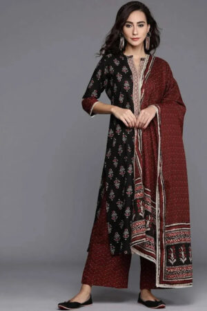 Libas Printed Cotton Straight Suit Set with Dupatta